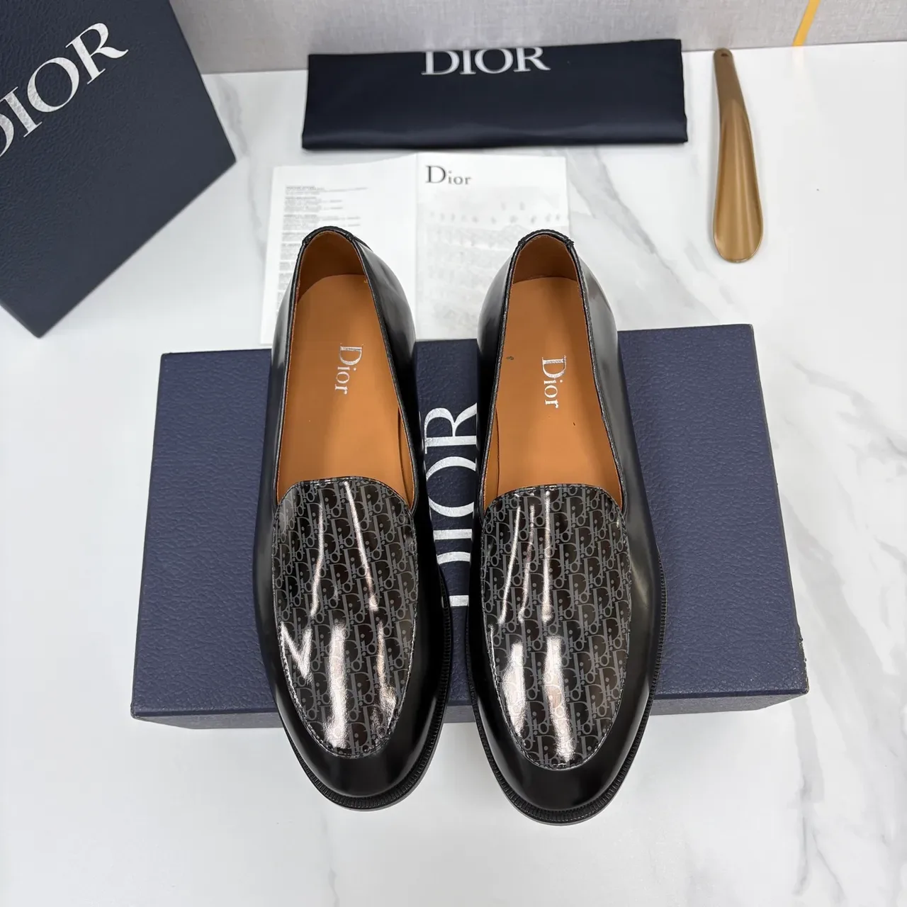 Dior Loafer Noir Gris Brillant en Cuir Monogrammé 5