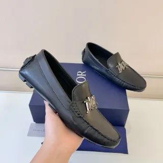 Dior Noir Argent Cuir Détail Logo Métallique Loafer
