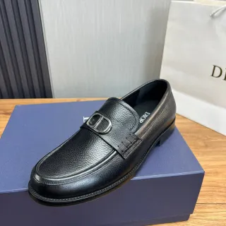 Dior Noir Argent Cuir Grainé Métal D-Buckle Mocassin