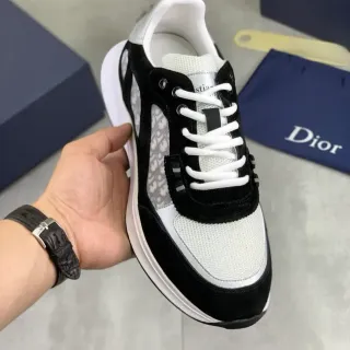 Dior काला सफेद चंकी सोल मिक्स्ड-मटेरियल अपर लाइफस्टाइल स्नीकर