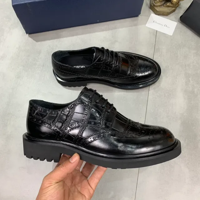 Dior Negro Wingtip Brogue de Cuero Patentado y Texturizado 6