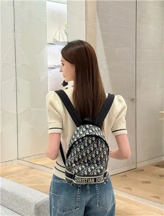 Dior Book Tote ميني باك باك بحري Oblique Monogram كاجوال باك باك 12