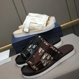 Dior Pantufas Marrom e Preto Monogramadas em Tecido Multi-Cordas