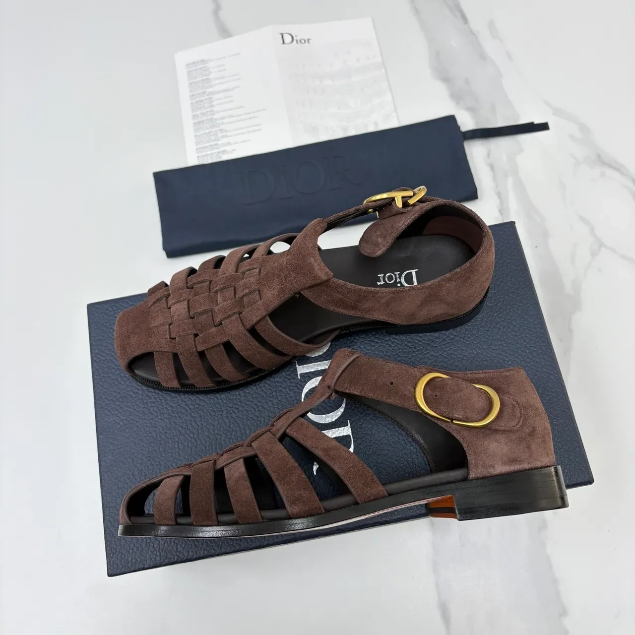 Dior 棕黑 编织麂皮 T字带 角斗士凉鞋 4