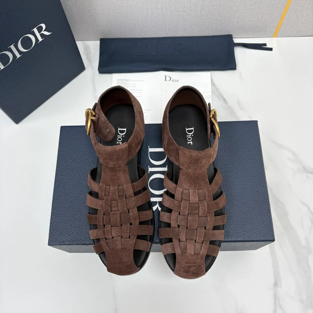 Dior 棕黑 编织麂皮 T字带 角斗士凉鞋 5