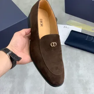Dior 棕金麂皮鞋面 Interlocking CD Logo 乐福鞋