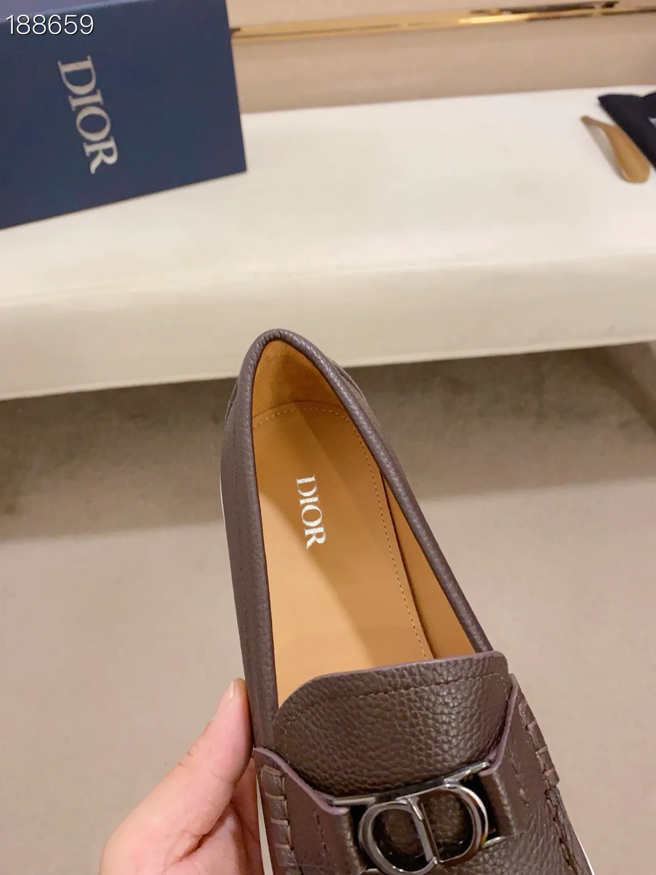 Dior Brown White Pebbled Leather CD-Buckle Strap Loafer 7