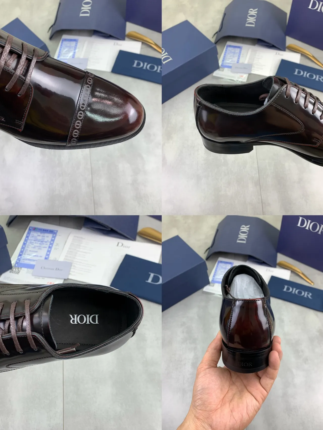 Dior বার্গান্ডি কালো পেটেন্ট লেদার ক্যাপ-টো অক্সফোর্ড জুতো 2