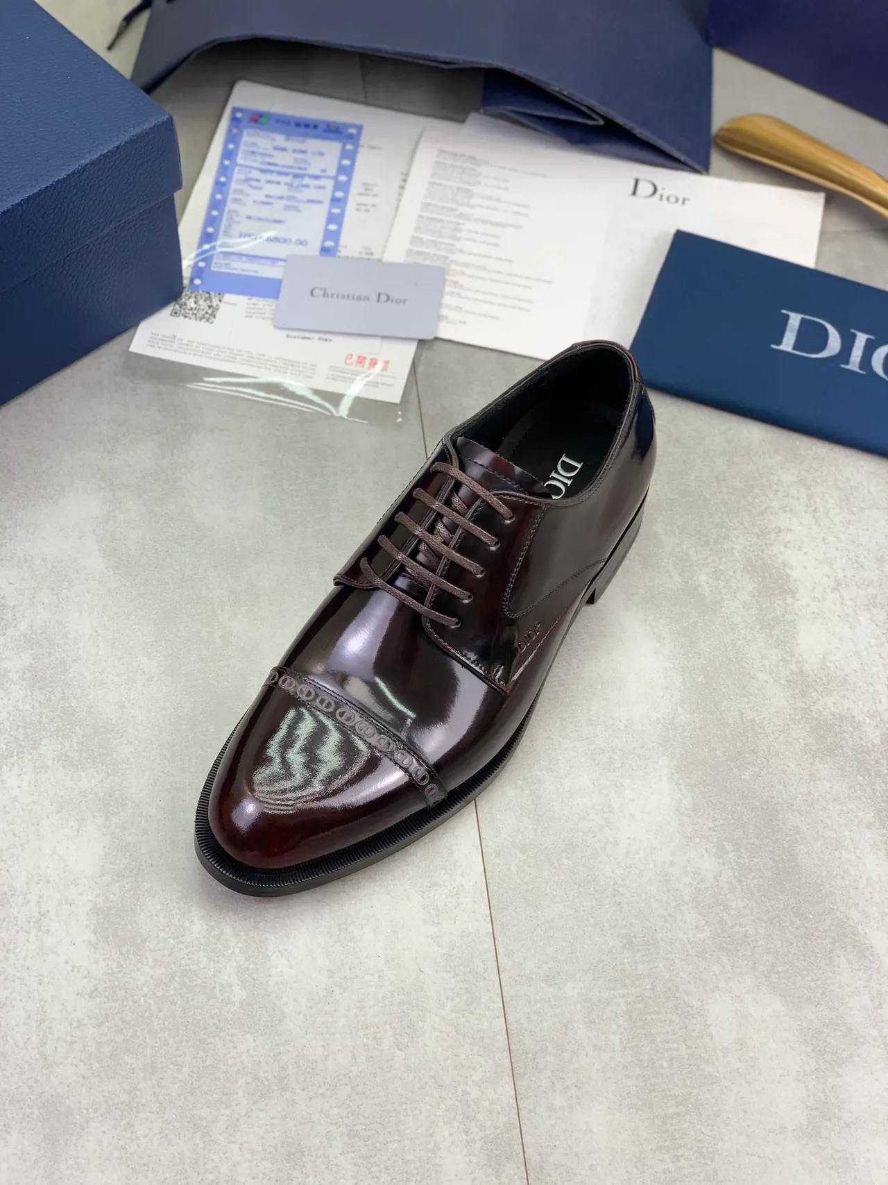 Dior বার্গান্ডি কালো পেটেন্ট লেদার ক্যাপ-টো অক্সফোর্ড জুতো 4