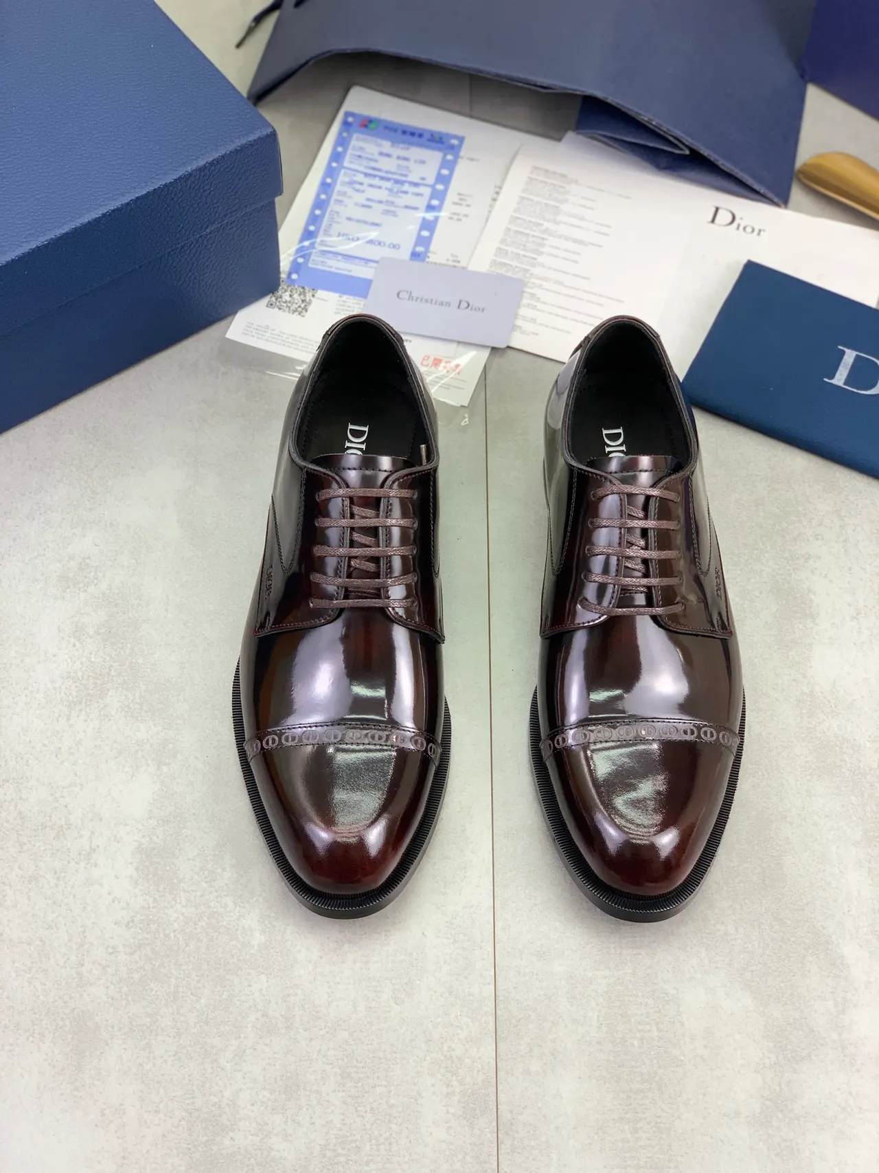 Dior বার্গান্ডি কালো পেটেন্ট লেদার ক্যাপ-টো অক্সফোর্ড জুতো 5