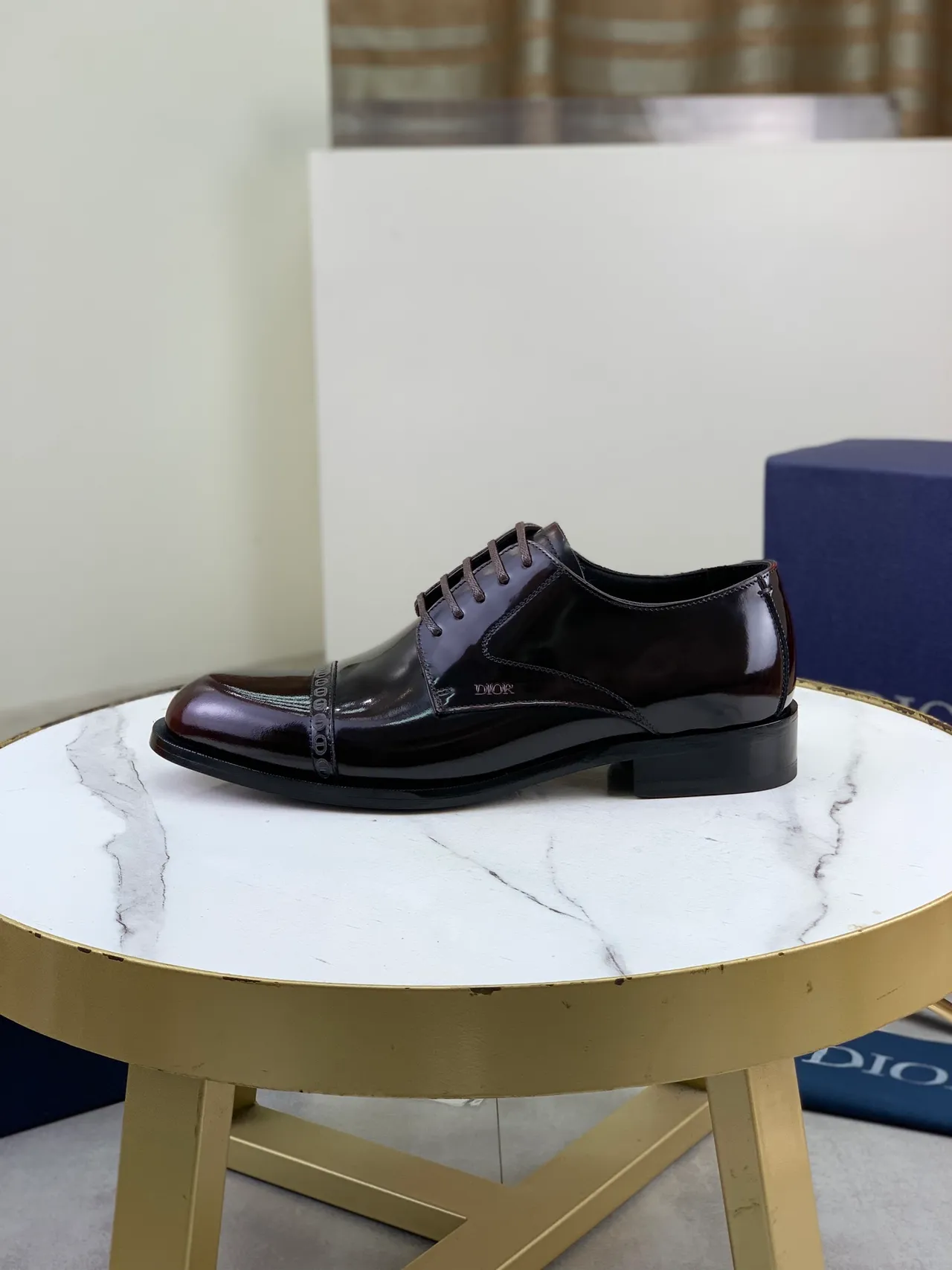 Dior বার্গান্ডি কালো পেটেন্ট লেদার ক্যাপ-টো অক্সফোর্ড জুতো 6