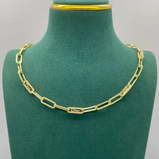 Dior Chaîne de Clip de Papier en Or Pavée de Diamants avec Liens Branded Collier