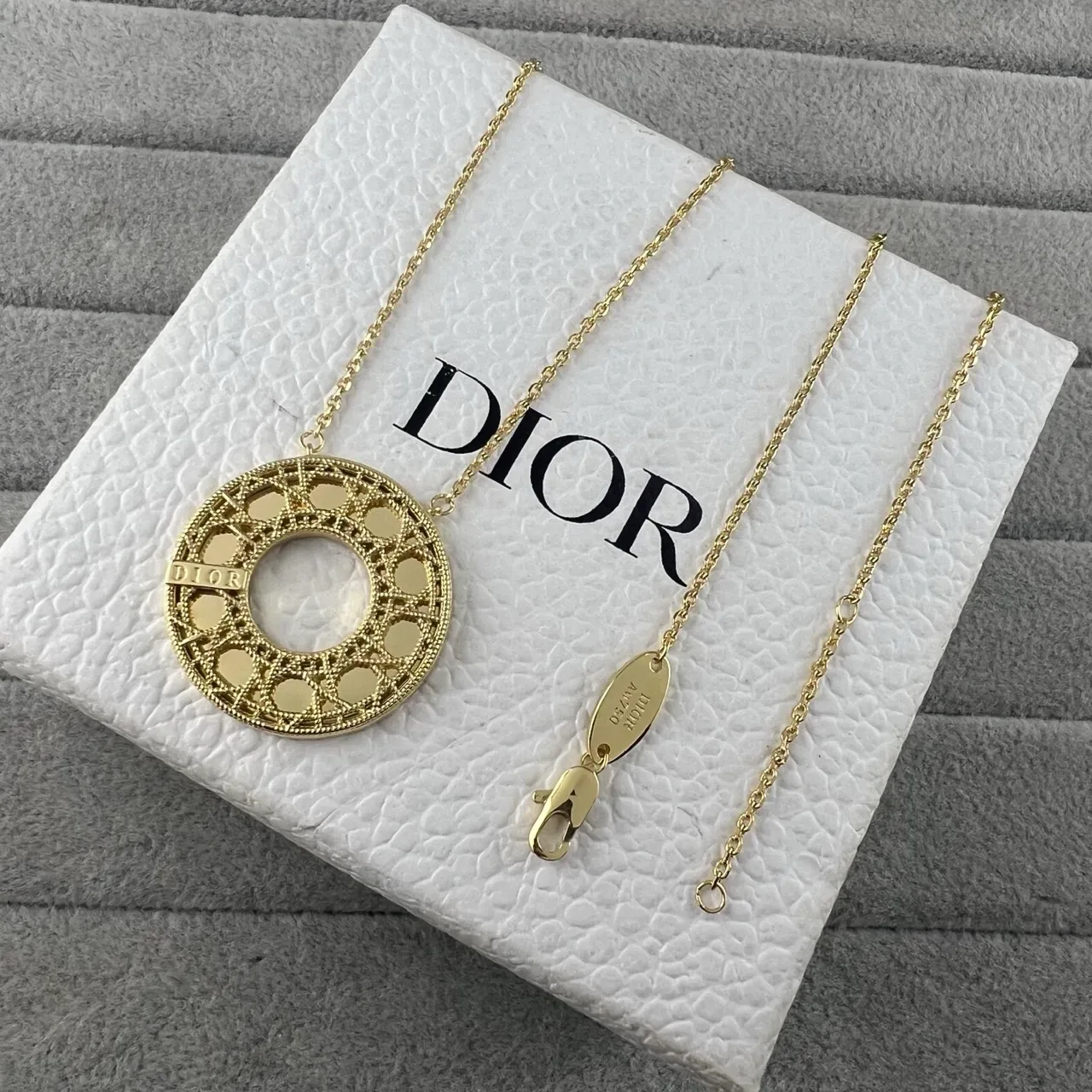 Dior Gold Silver Circular Openwork Pendant Geometric Lattice Design Necklace 3