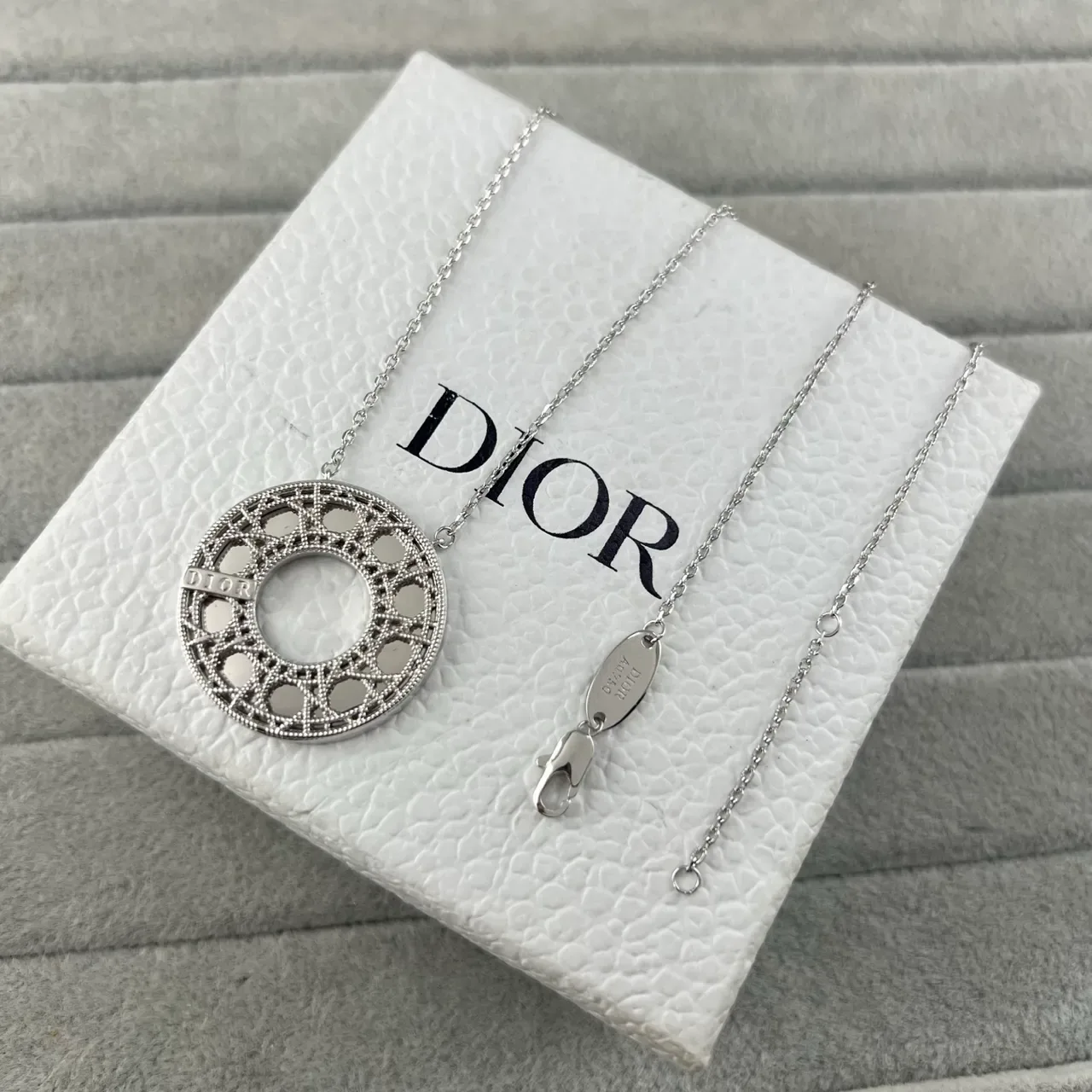 Dior Gold Silver Circular Openwork Pendant Geometric Lattice Design Necklace 4
