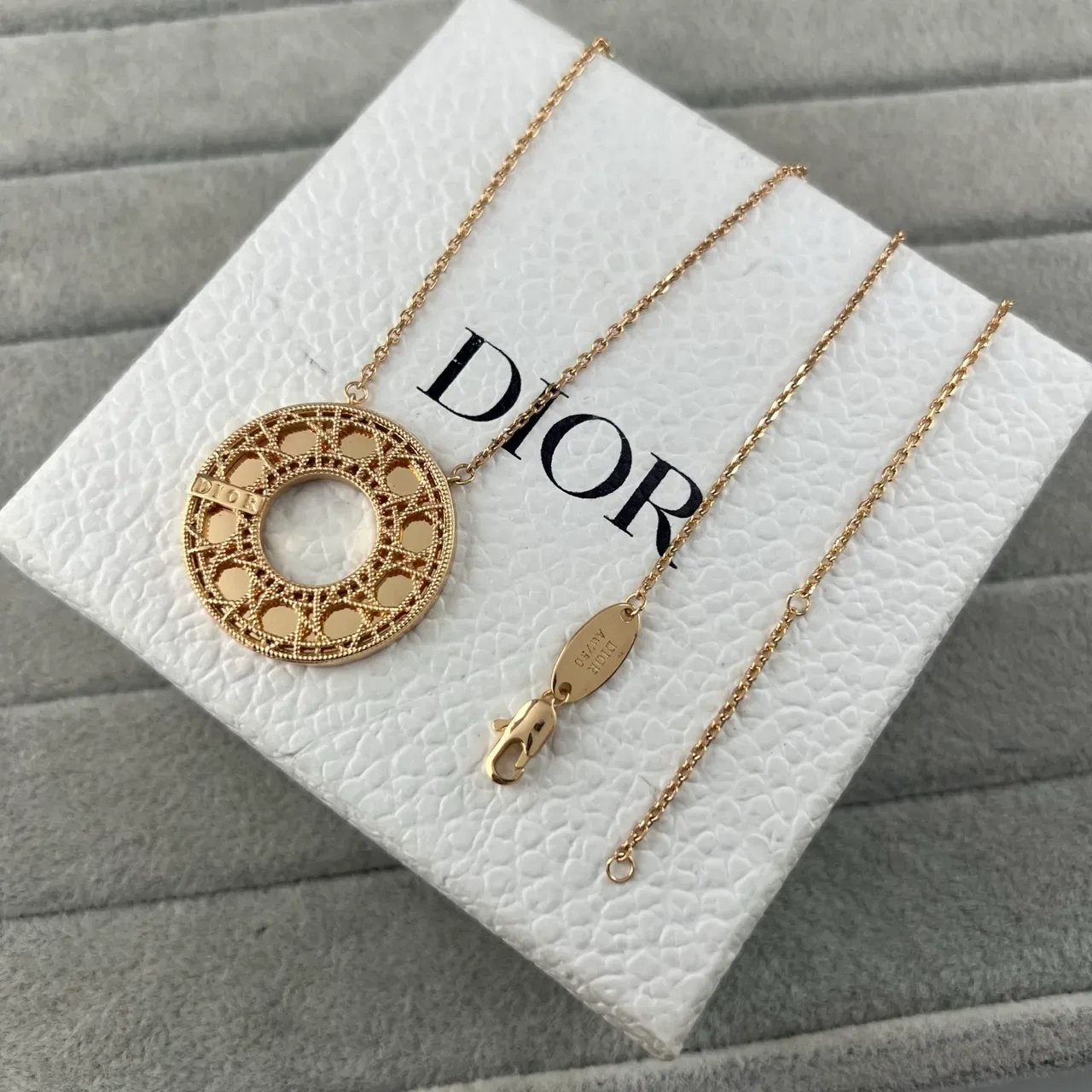 Dior Gold Silver Circular Openwork Pendant Geometric Lattice Design Necklace 5