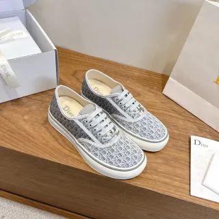 Dior Gris Blanc Toile Monogrammed Upper Low-Top Vulcanisé Silhouette Lifestyle Sneakers