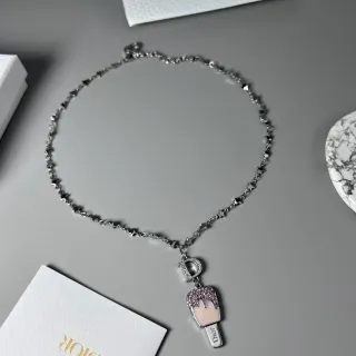 Dior Ice Cream Pop سلسلة نجمية فضية وردية قلادة Pavé-Crystal
