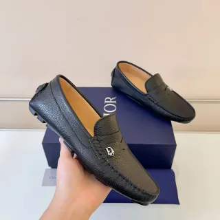 Dior Loafer Noir Beige Cuir Pebbled Moc-Toe Couture Loafer
