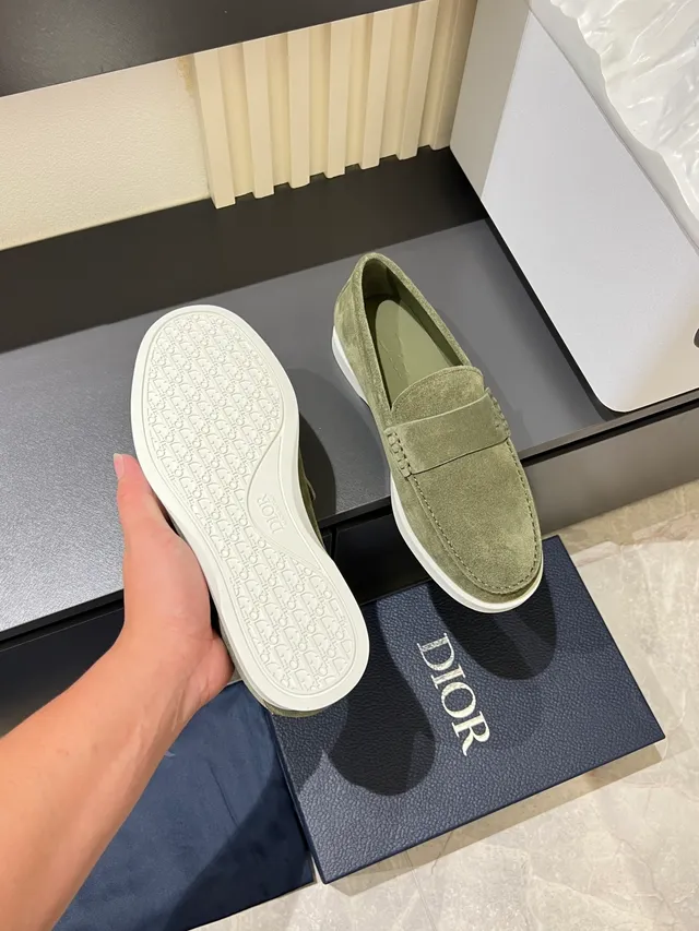 Dior Mocasin Verde Blanco Ante Superior Contraste Suela Mocasin 3