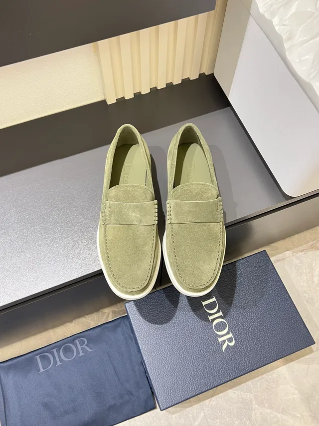 Dior Mocasin Verde Blanco Ante Superior Contraste Suela Mocasin 5