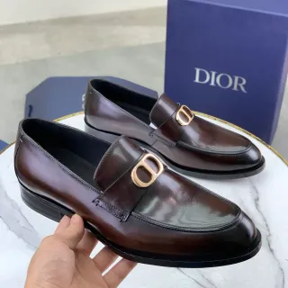 Dior 男士 抛光 棕色 皮革 乐福鞋 金色 D 扣
