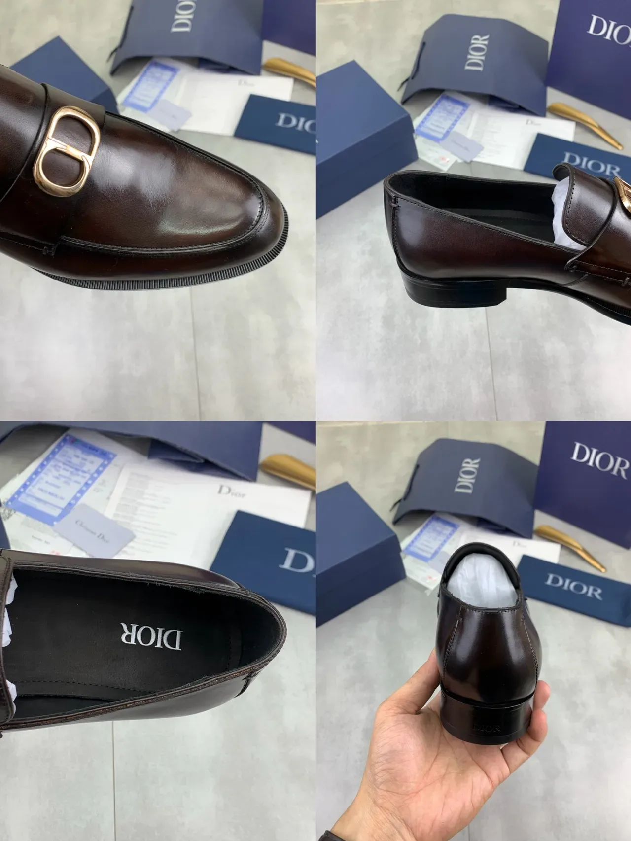 Dior Mocassins Cuir Brun Poli Boucle D Dorée Homme 3