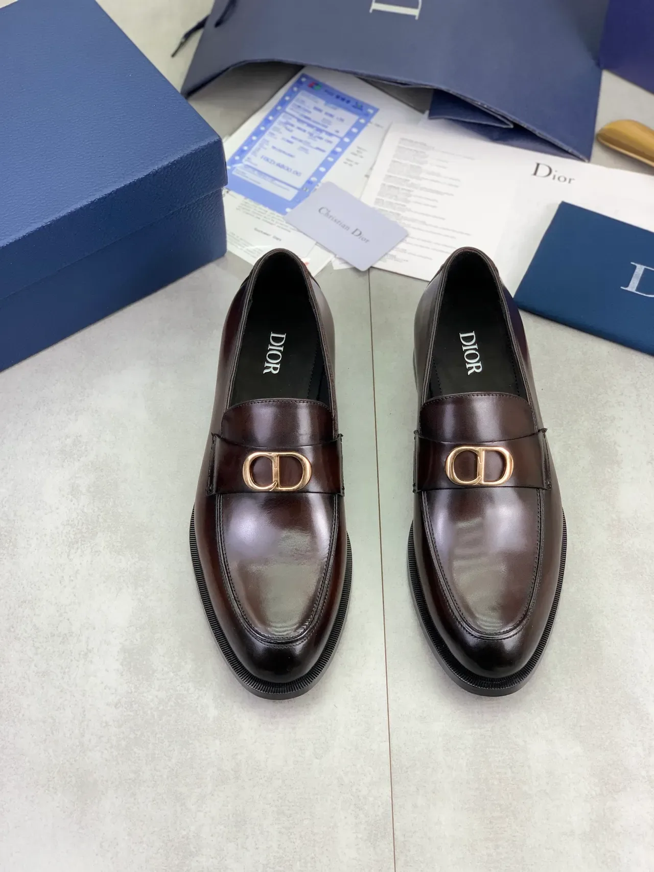 Dior Mocassins Cuir Brun Poli Boucle D Dorée Homme 5