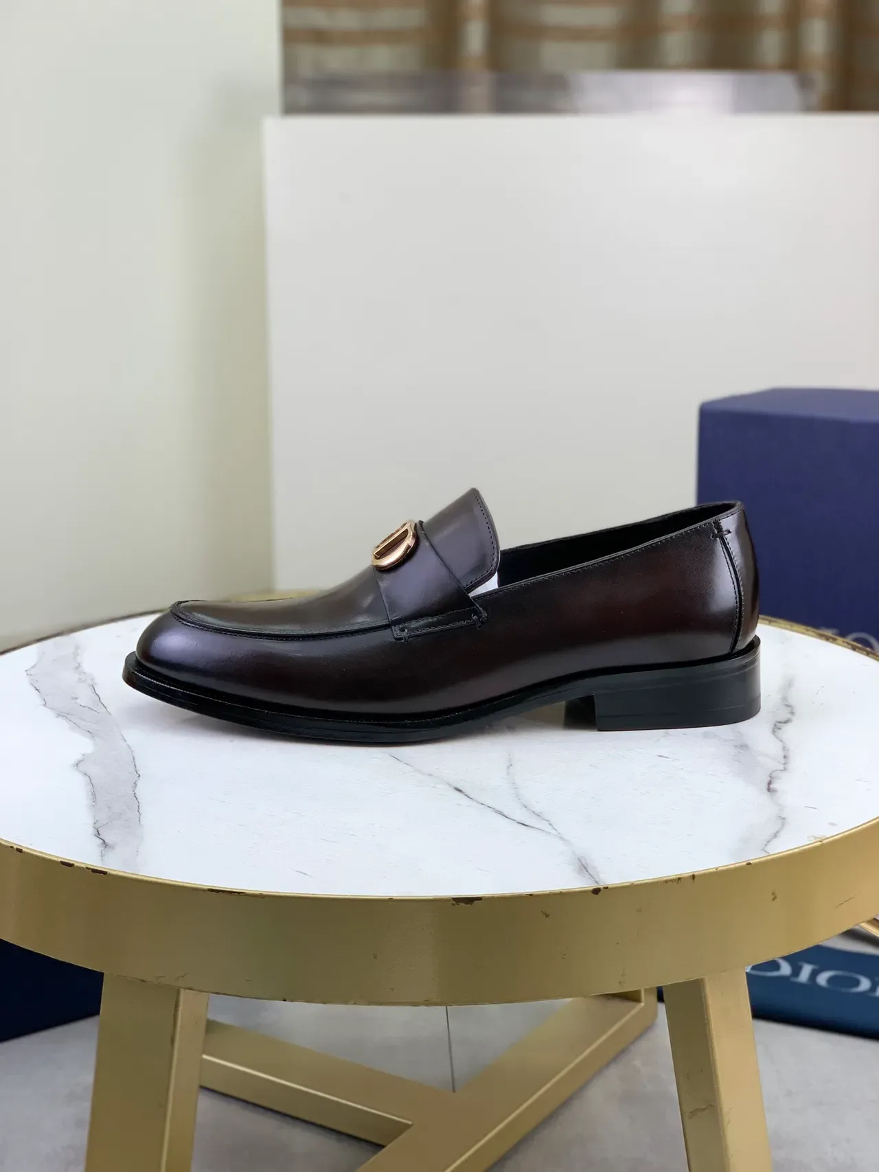 Dior Mocassins Cuir Brun Poli Boucle D Dorée Homme 6