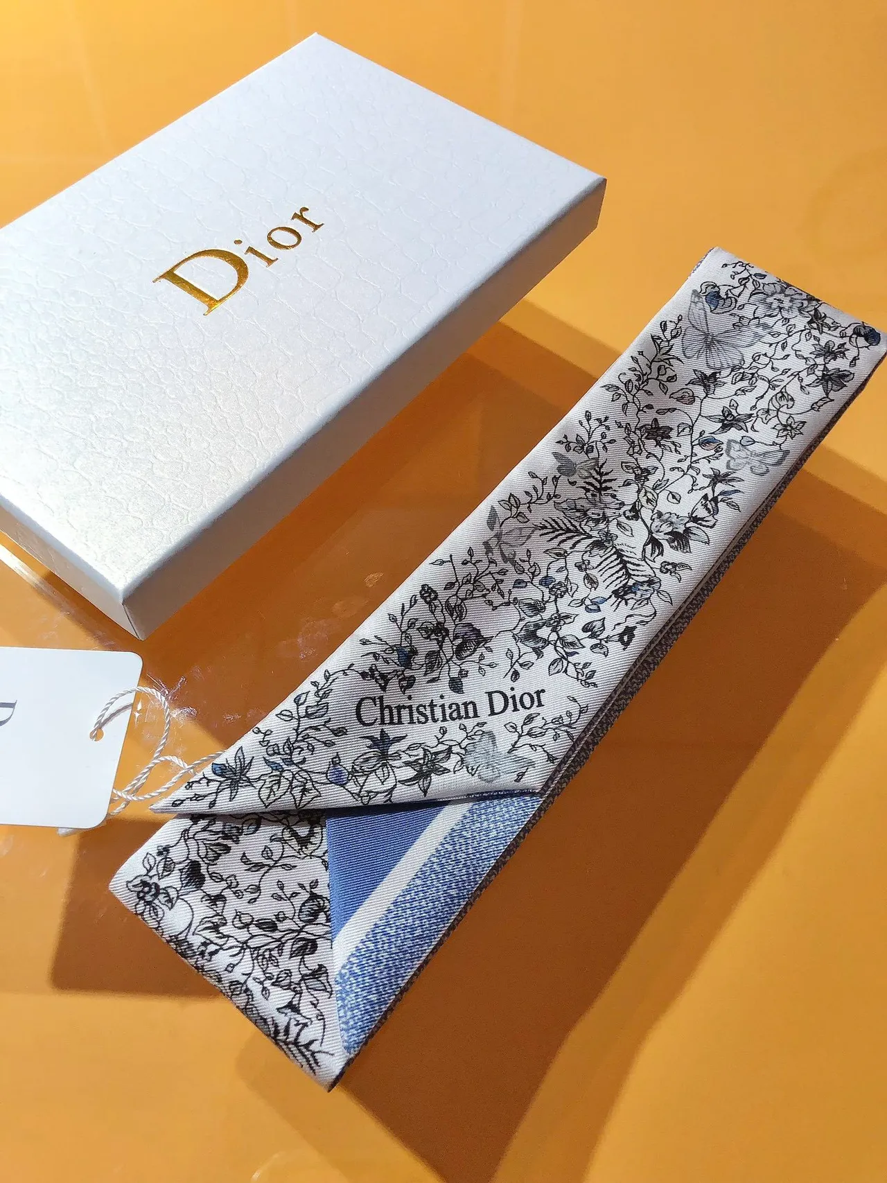 Dior Mitzaḥ White Blue Floral And Butterfly Print Base Silk Scarf 3