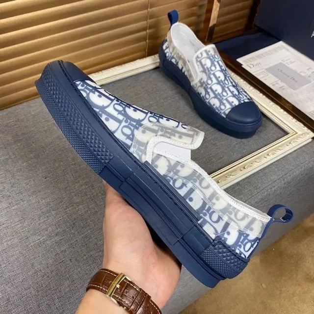 Dior Navy White Slip-On Monogram-Printed Mesh Lifestyle Sneakers 4