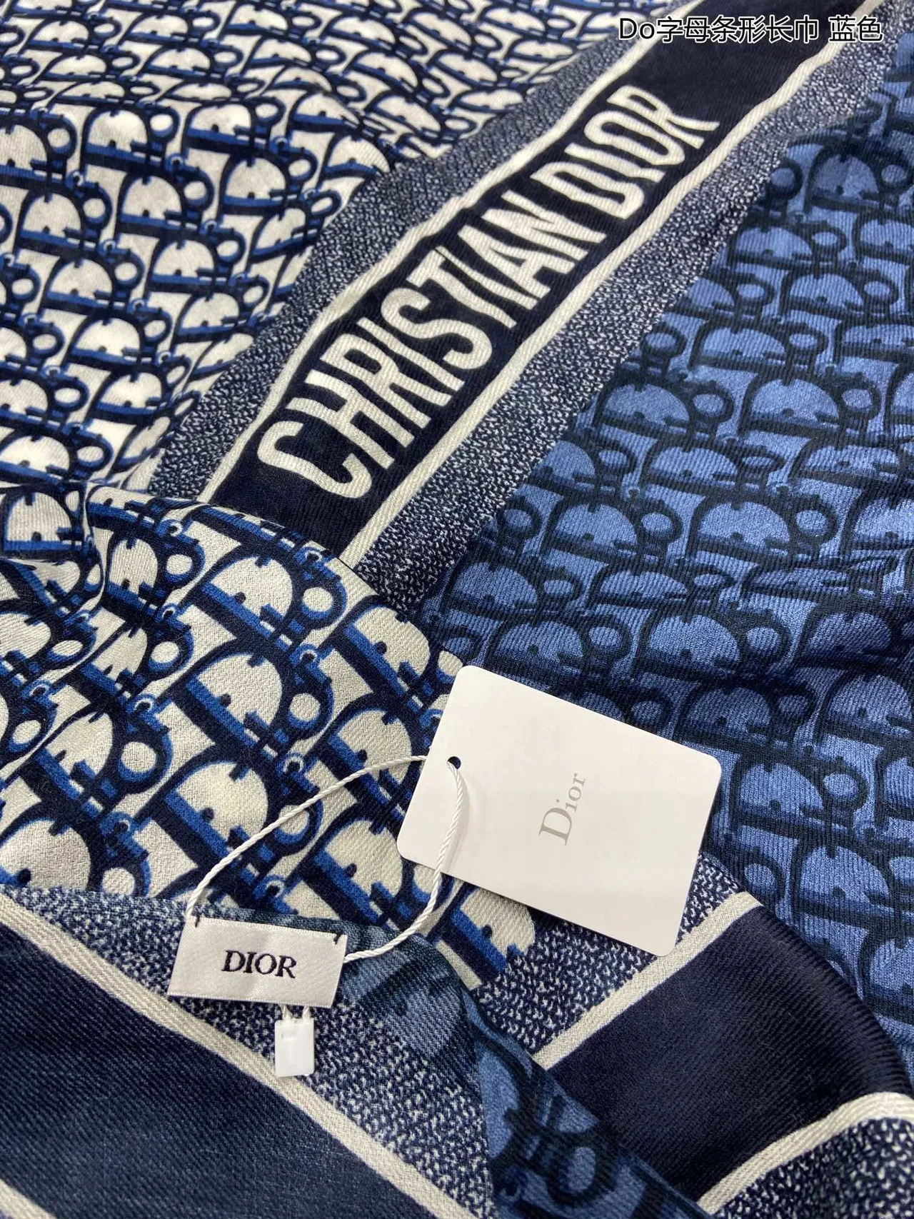 Dior Cachecol de Seda Azul e Branco Monograma Oblique 7