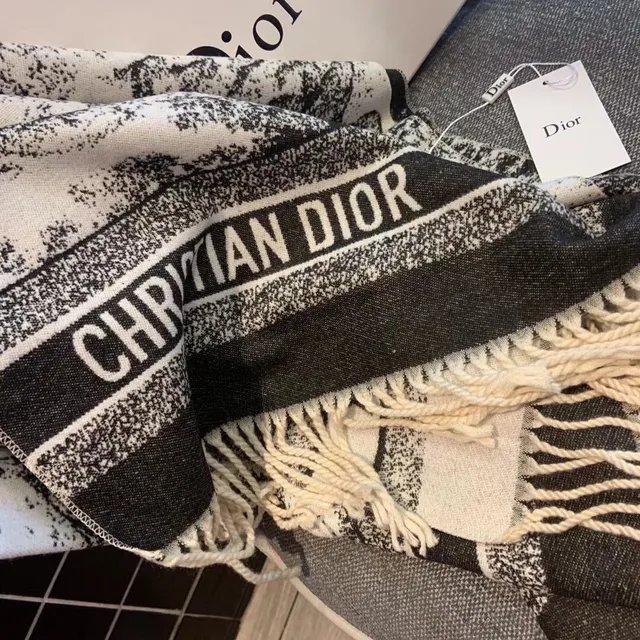 Dior Oblique Print ফ্রিঞ্জযুক্ত উলের শাল 2