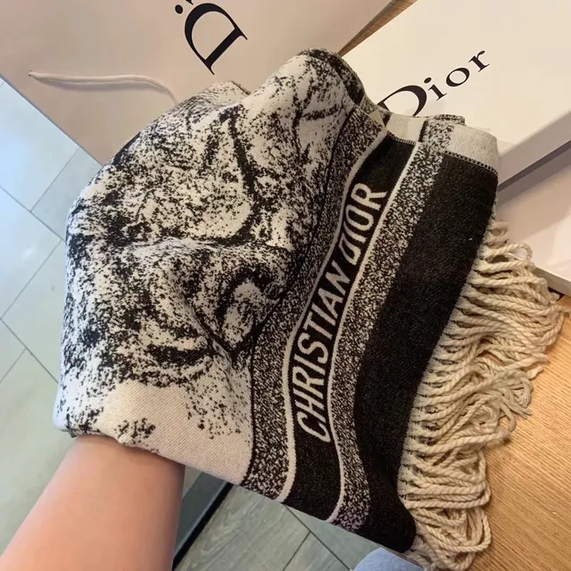 Dior Oblique Print ফ্রিঞ্জযুক্ত উলের শাল 4