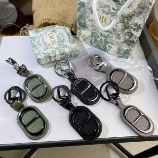 Dior Oval Leather Keychain Green Black Textured Tote Bag