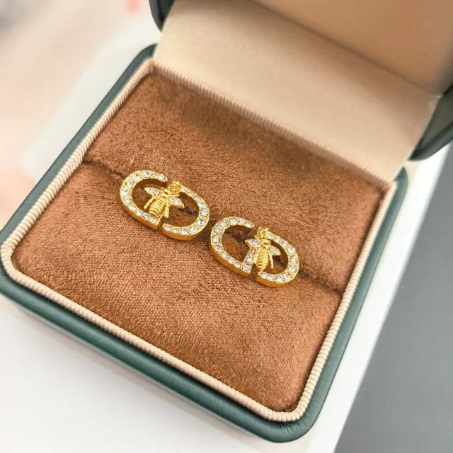 Dior Petit CD Bee Boucles d'oreilles dorées et à cristaux 8