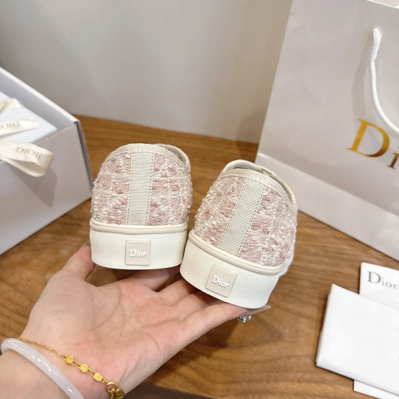 Dior Beige Rose Haut Texturé Tissé Low-Top Lacets Lifestyle Sneakers 3
