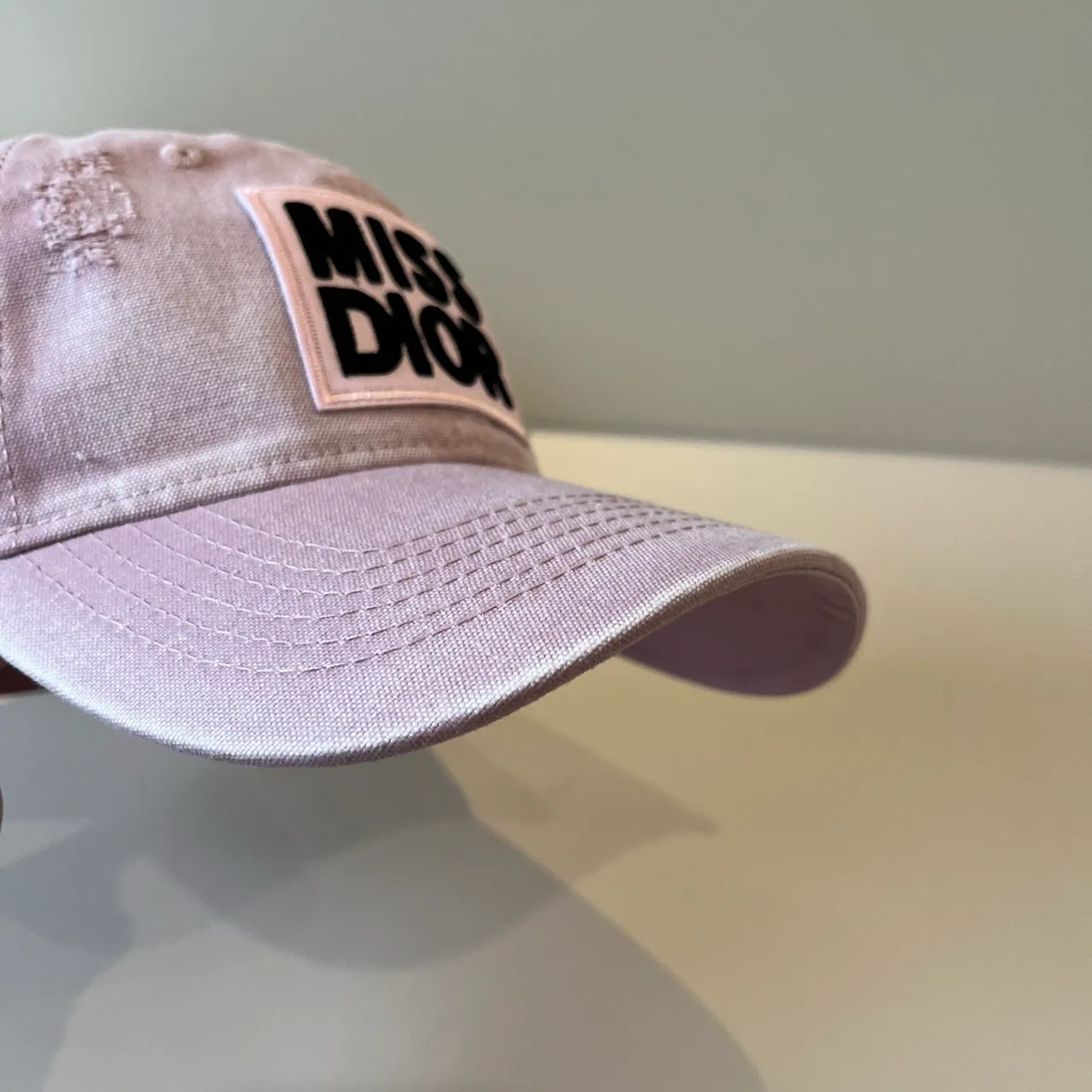 Dior Pink Black Distressed Cotton Twill Patch-Logo Front Baseball Cap 4