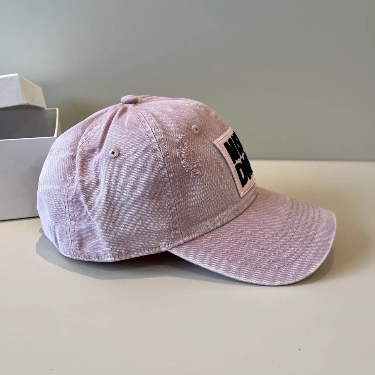 Dior Pink Black Distressed Cotton Twill Patch-Logo Front Baseball Cap 5
