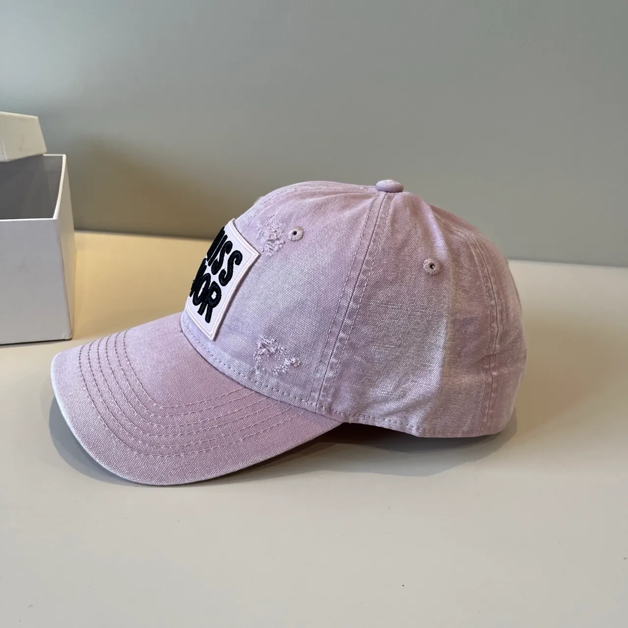 Dior Pink Black Distressed Cotton Twill Patch-Logo Front Baseball Cap 6