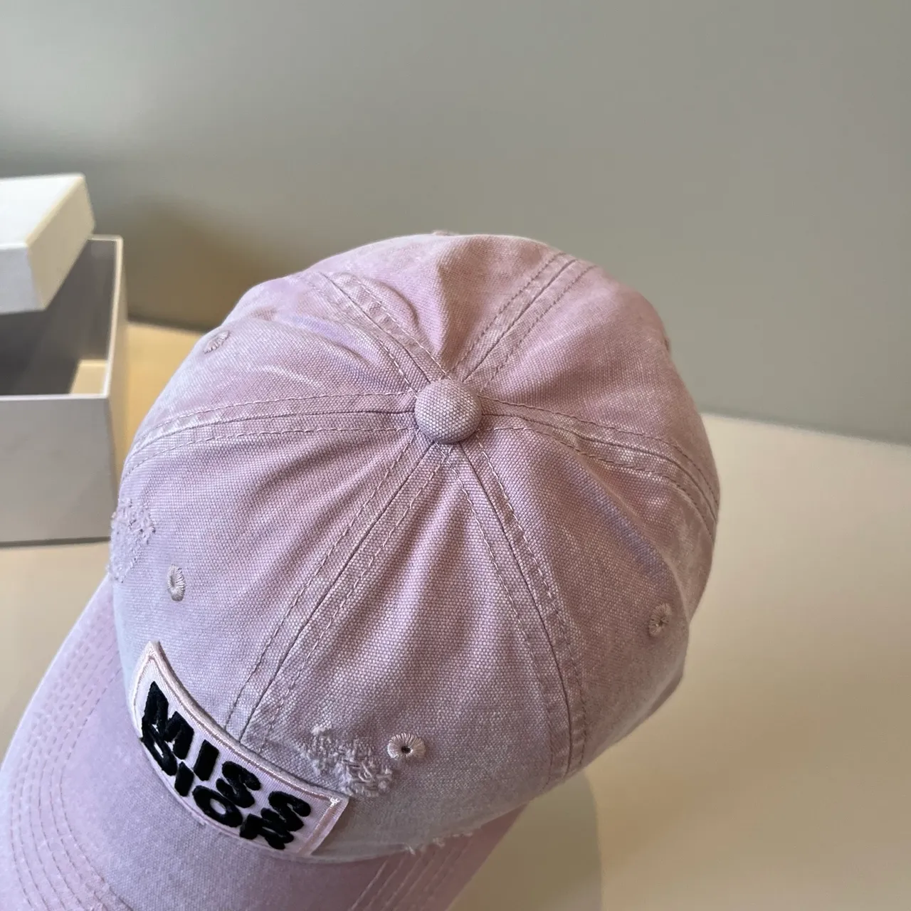 Dior Pink Black Distressed Cotton Twill Patch-Logo Front Baseball Cap 7
