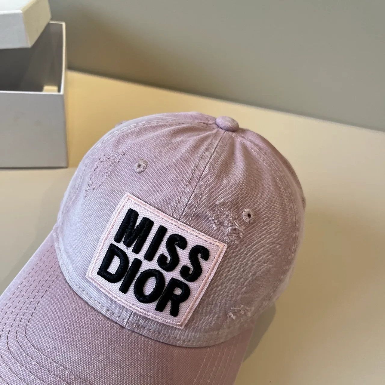 Dior Pink Black Distressed Cotton Twill Patch-Logo Front Baseball Cap 8