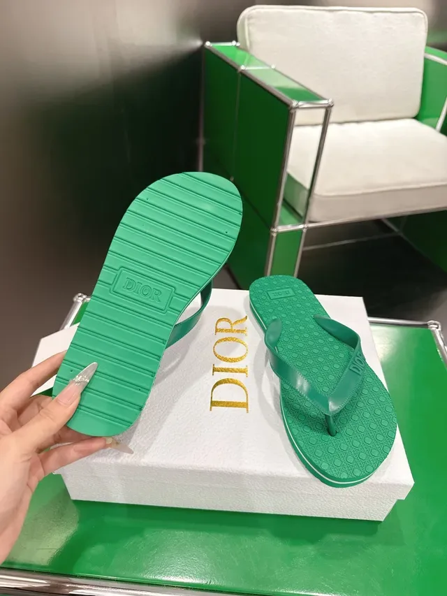 Dior Pink Green Molded Rubber Sole Embossed Logo Strap Slippers 8