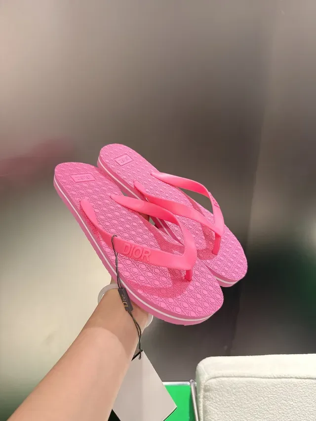 Dior Pink Green Molded Rubber Sole Embossed Logo Strap Slippers 10