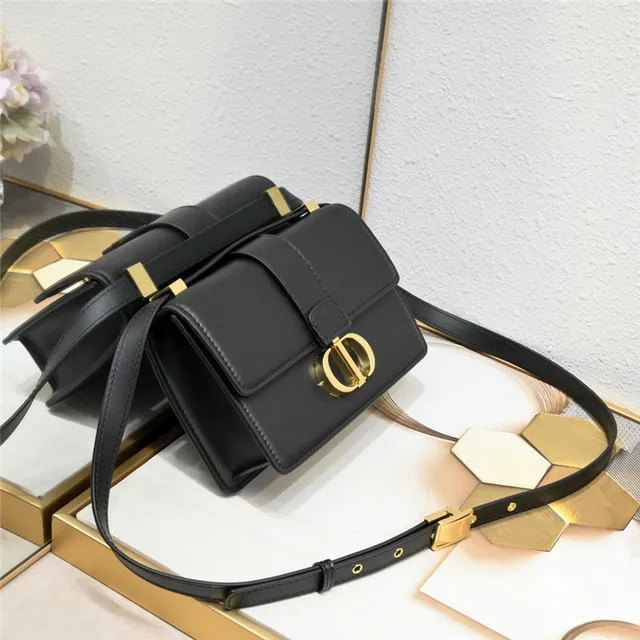 Dior سرج أسود ذهبي مهيكل مستطيل طي CD قفل دوران سرج حقيبة 18