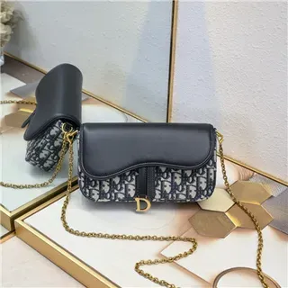 Dior Saddle Black Navy Monogram Canvas Shoulder Bag