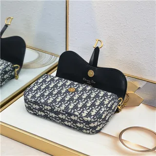 Dior Saddle Black Navy Monogram Canvas কাঁধের ব্যাগ 5