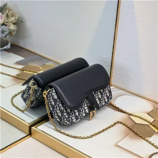Dior Saddle Black Navy Monogram Canvas কাঁধের ব্যাগ 9