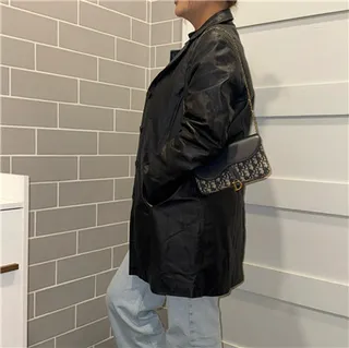 Dior Saddle Black Navy Monogram Canvas কাঁধের ব্যাগ 17