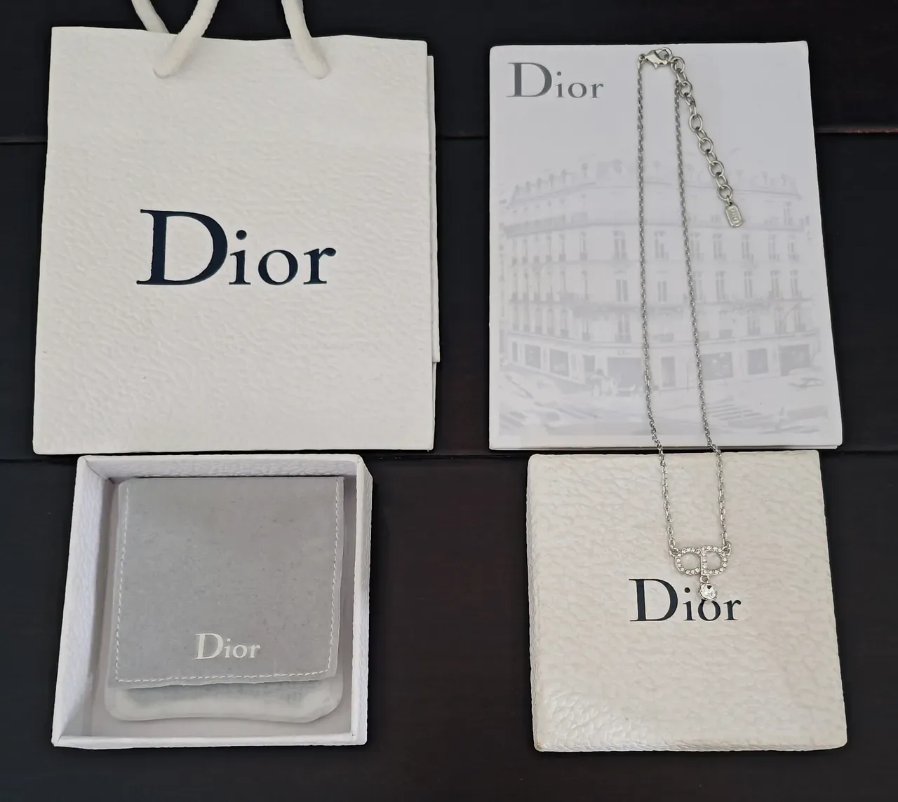Dior Silver Crystal D-Motif Pendant Necklace 3