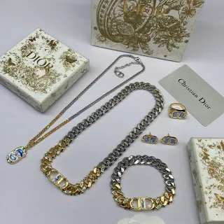 Dior collar de cadena chunky curb-link en dos tonos de plata y oro